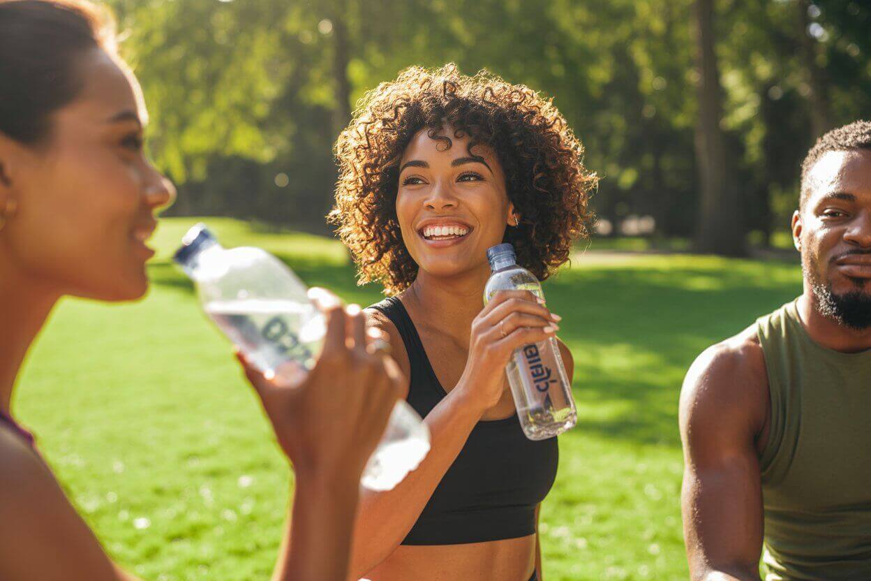 Healthy adult demonstrating proper daily water intake for preventing mild dehydration symptoms