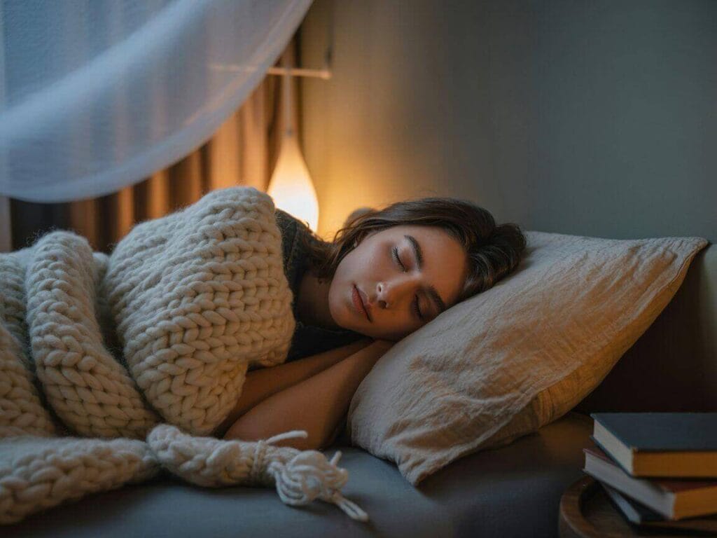Peaceful bedroom with soft lighting and person sleeping soundly — how to improve quality of life by prioritizing sleep