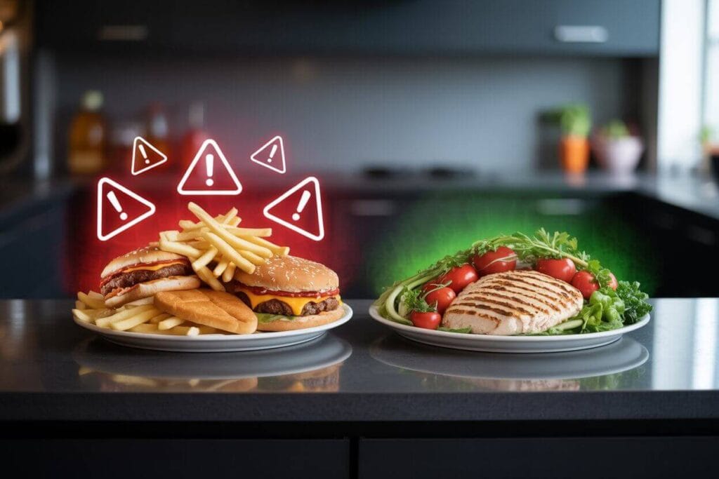 visual guide to reading food labels by comparing high saturated fat and sodium foods with healthy alternatives