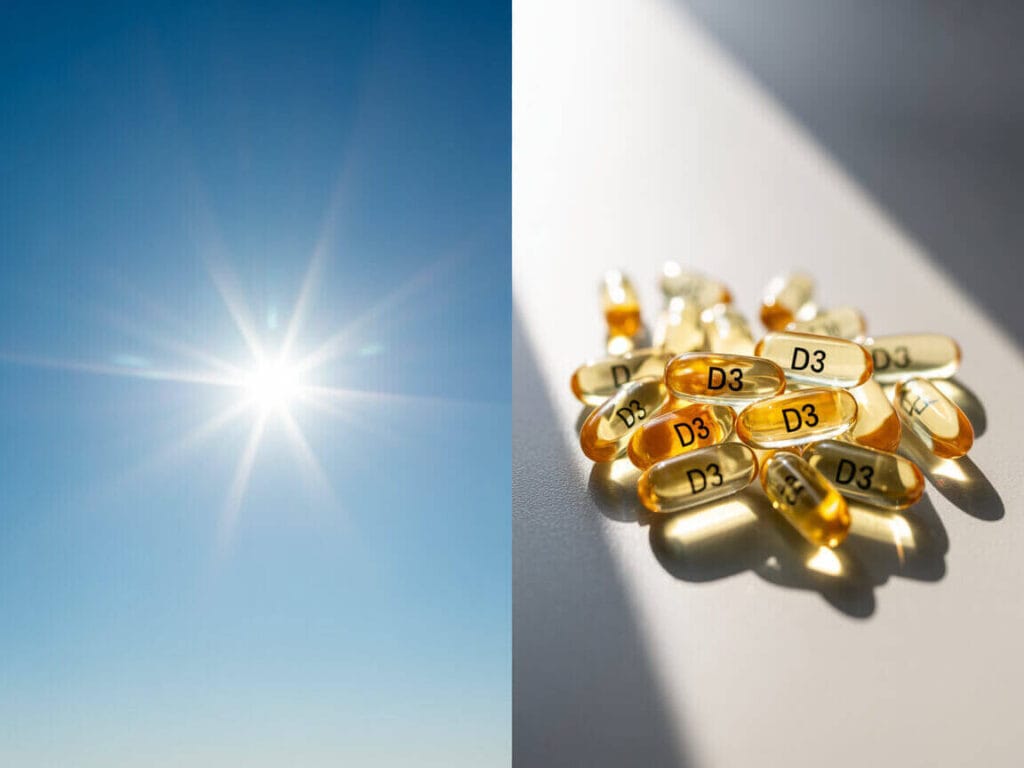 Sunlight versus best vitamin D supplements sources for optimal vitamin D levels.