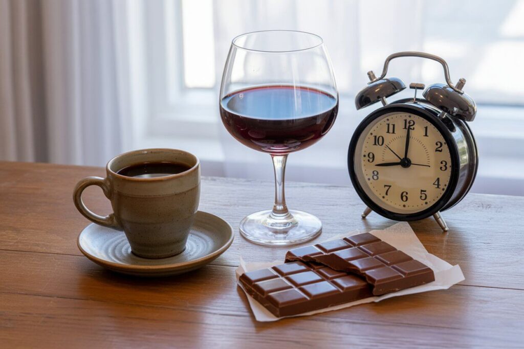Common migraine triggers: coffee, wine, chocolate, and lack of sleep.