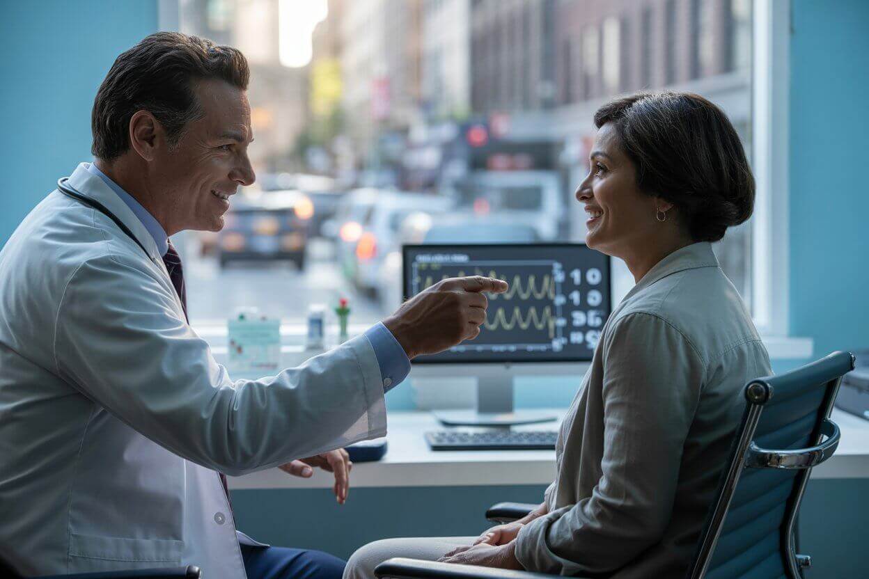 Doctor explaining health chart about prediabetes to patient