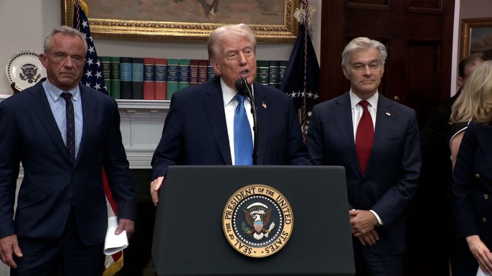 Donald Trump addressing what causes autism during a 2025 speech linking Tylenol to autism risk.