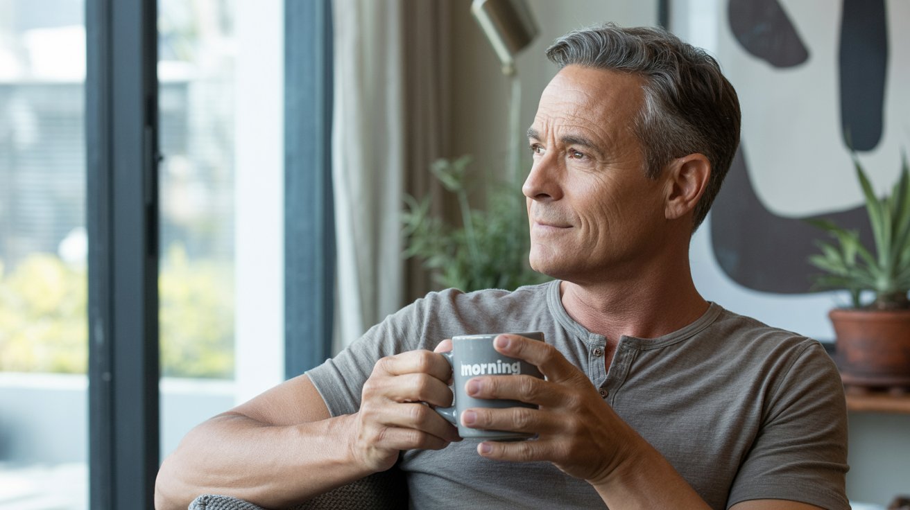 A thoughtful man in his 50s sits by a window, reflecting on the early signs of prostate cancer and the importance of proactive health.