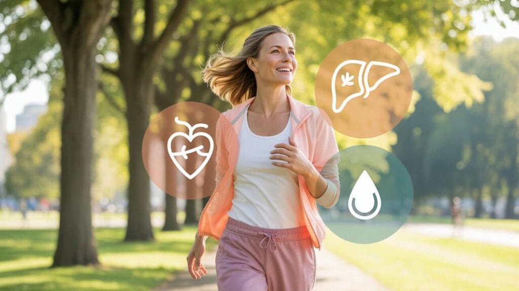 Woman symbolizing improved health and heart benefits from GLP-1 weight-loss drugs like Ozempic.