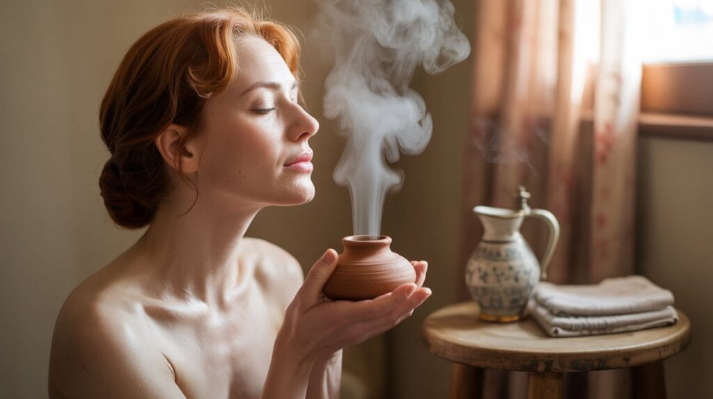 Woman using a Neti pot as a home remedy for nasal congestion