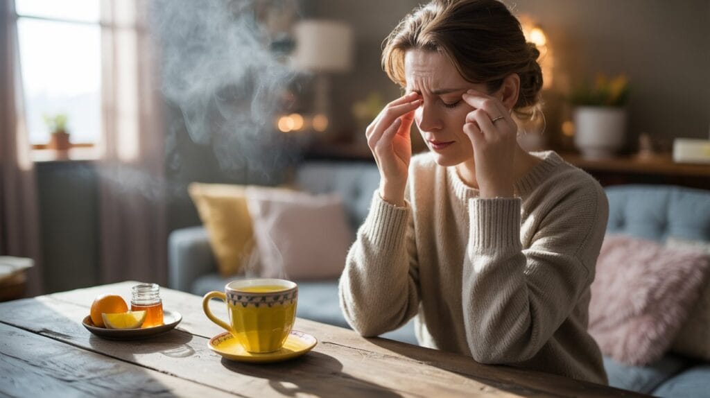 person with sinus congestion drinking tea — foods for sinus congestion and natural relief