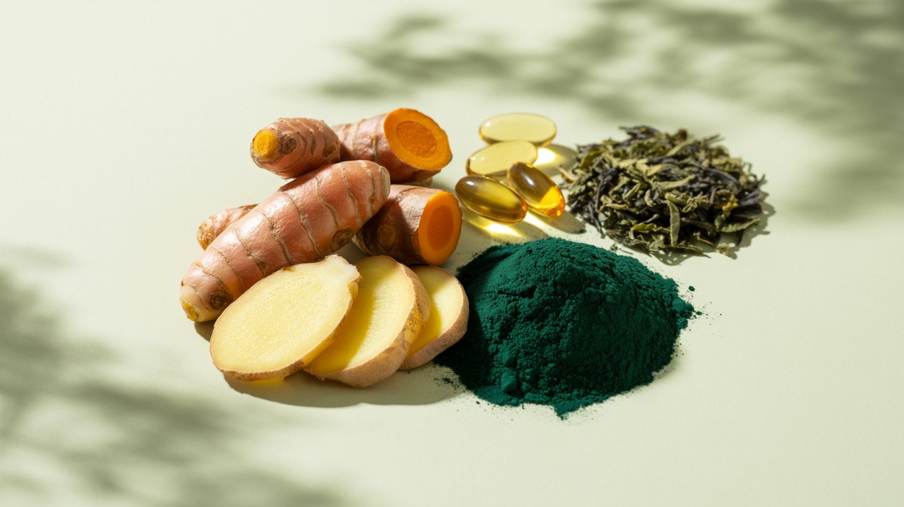 Natural supplements for inflammation like turmeric, fish oil, and green tea
