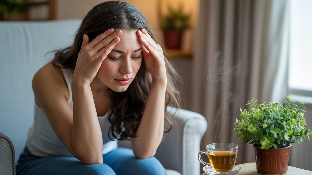 person experiencing chronic stress at home with hopeful calm lighting