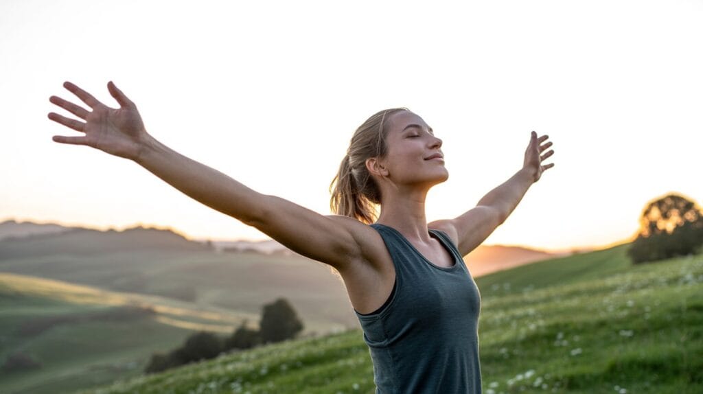 Healthy person outdoors practicing mindfulness and deep breathing — natural ways to boost your immune system.