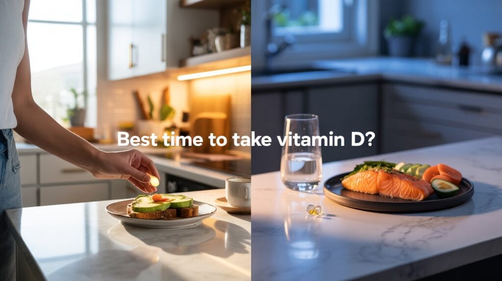 image showing morning and night routines for taking vitamin D supplements — best time to take vitamin D for maximum absorption
