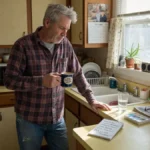 Older man reviewing a handwritten list in his kitchen, reflecting on how to protect your brain as you age.